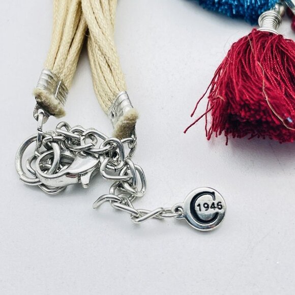 C1946 Multicolor Tassel Necklace Multistrand Silver Tone Blue Red Teal Ethnic - Picture 5 of 9